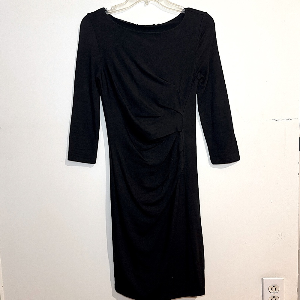❤️ MaxMara Black Ruched Sheath Dress Bateau Neckline 3/4 Sleeve Size 2 - Picture 8 of 13